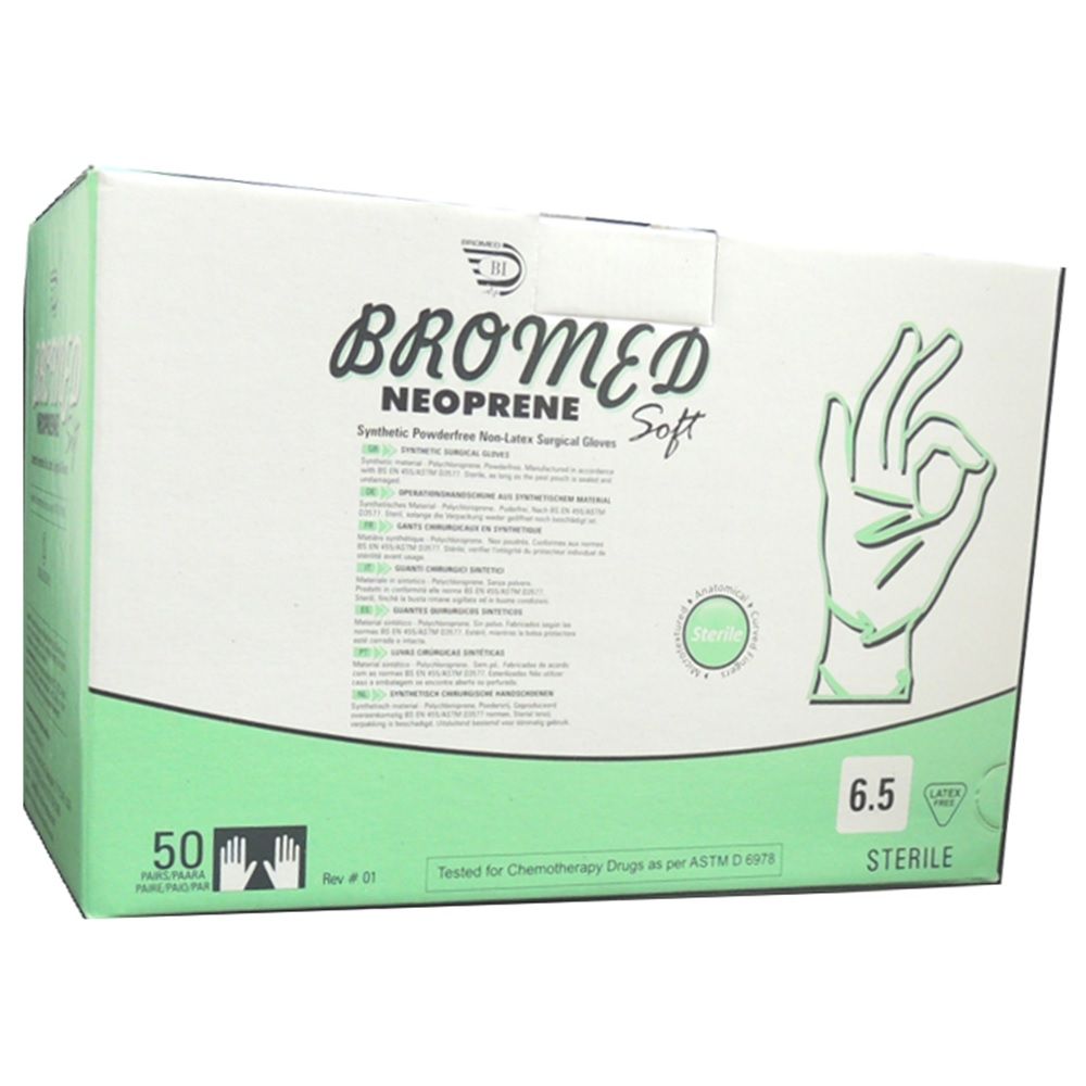 Bromed Neoprene Synthetic Powder Free Non Latex Surgical Gloves 6.5 50's