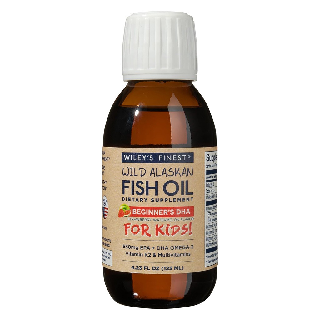 Wiley's Finest Beginner's DHA Liquid 650mg Omega 3 Fish Oil For Kids Strawberry Watermelon Flavor 125ml