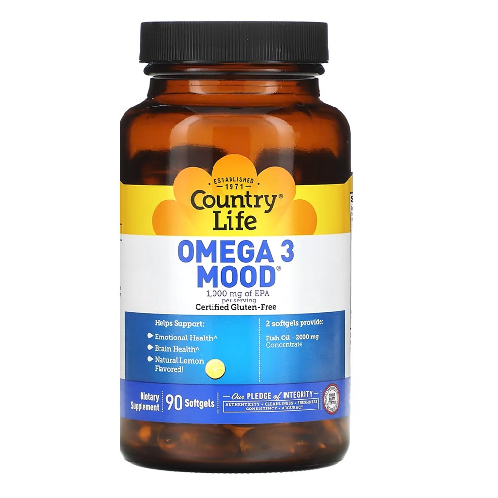 Country Life Omega 3 Mood 2000 mg Softgels For Brain & Emotional Health, Pack of 90's