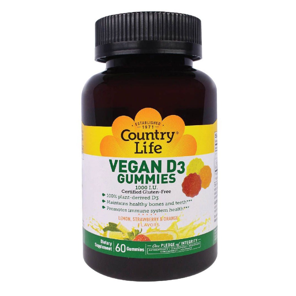 Country Life Vegan D3 1000IU Gummies For Bone, Teeth & Immune Health, Pack of 60's