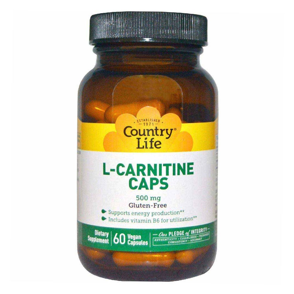 Country Life L-Carnitine 500 mg Vegan Capsule Supplement For Energy Support, Pack of 60's