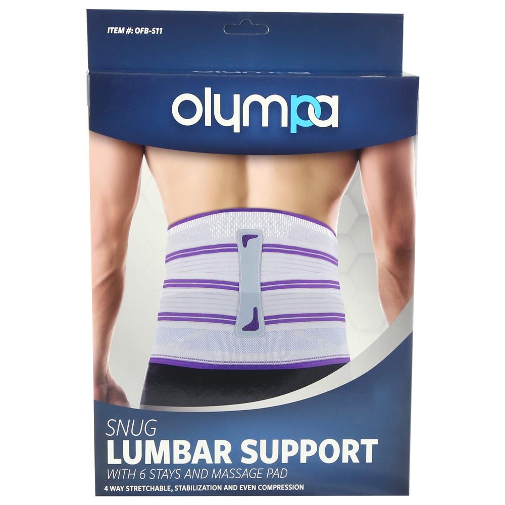 Olympa Snug Lumbar Support with 6 Stays and Massage Pad Cool Grey Medium