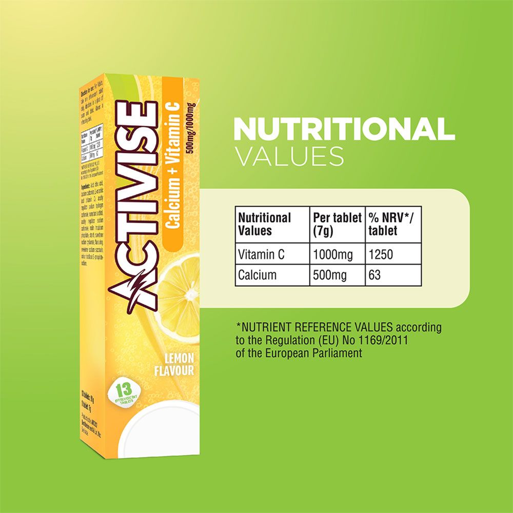 Activise Calcium + Vitamin C Lemon Flavor Effervescent Tablets For Bone & Immune Health, Pack of 13's