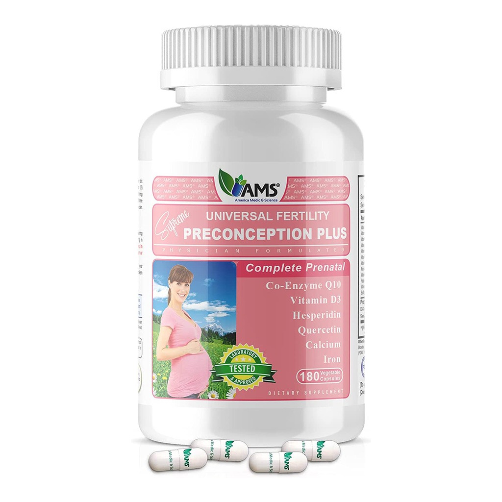 AMS Preconception Plus Vegetable Capsules, Prenatal Support, Conception And Fertility Supplement, Pack of 180's