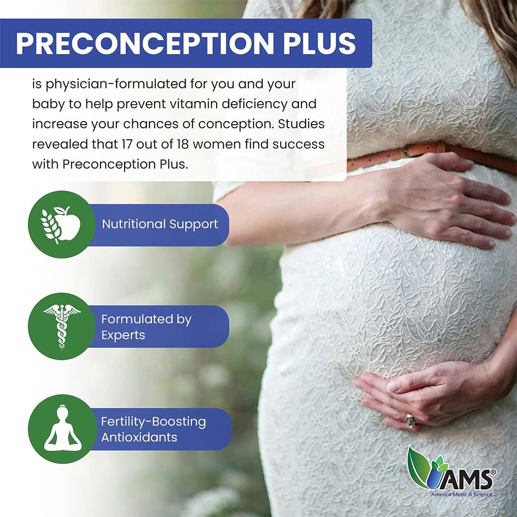AMS Preconception Plus Vegetable Capsules, Prenatal Support, Conception And Fertility Supplement, Pack of 180's