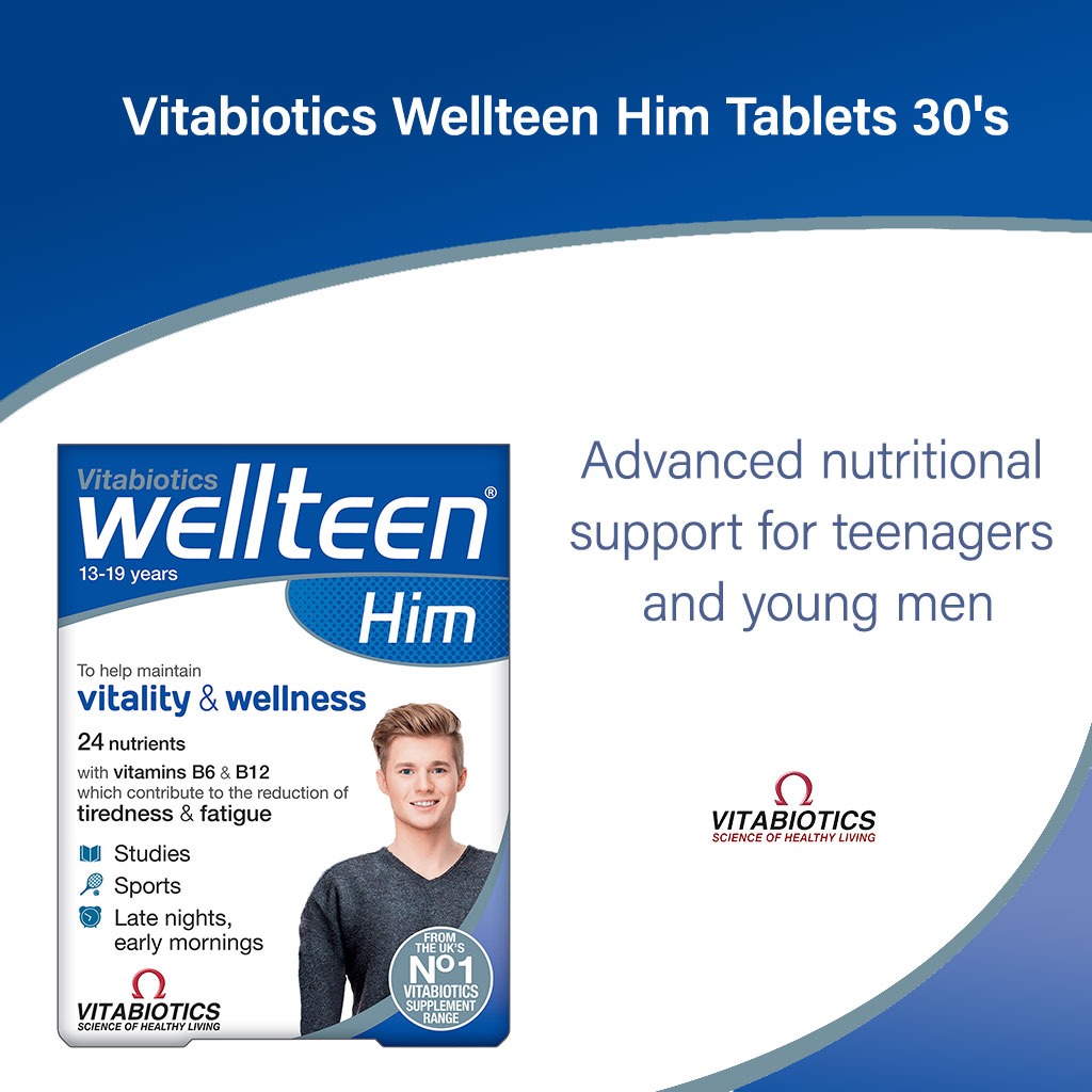 Vitabiotics Wellteen Him Tablets For Teenager's Energy, Vitality & Wellness, Pack of 30's