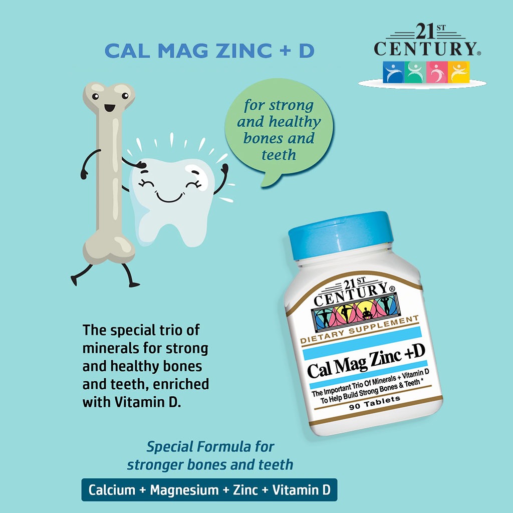 21st Century Calcium, Magnesium, Zinc & Vitamin D Tablets For Bones & Teeth, Pack of 90's