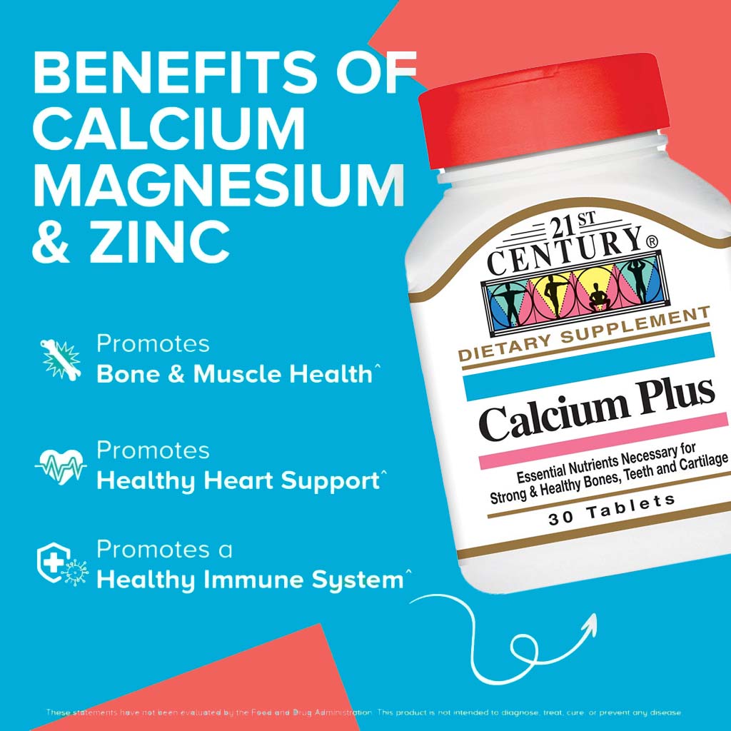 21st Century Calcium Plus Multimineral + Vitamin D Tablets For Bones & Teeth, Pack of 30's