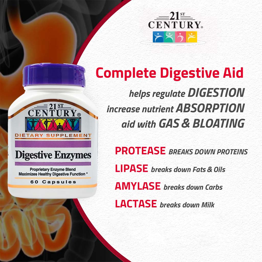 21st Century Digestive Enzymes Capsules For Healthy Digestive Function, Pack of 60's
