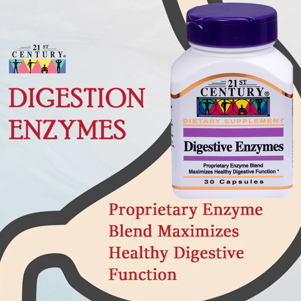 21st Century Digestive Enzymes Capsules For Healthy Digestive Function, Pack of 30's