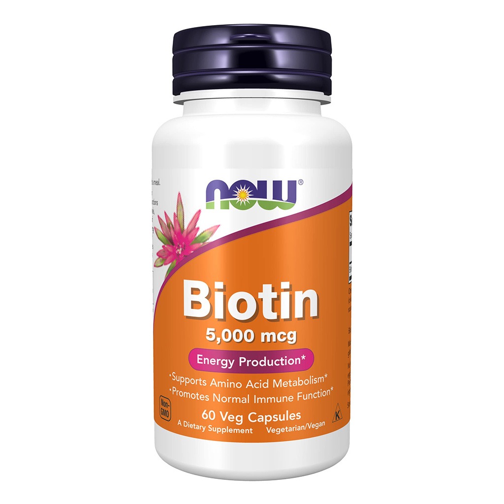 Now Biotin 5000 mcg Vegetarian Capsules For Energy Production, Pack of 60's