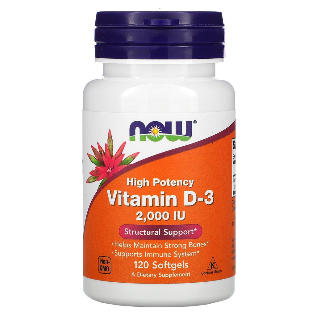 Now High Potency Vitamin D3 2000IU Softgels For Strong Bones & Immune Support, Pack of 120's