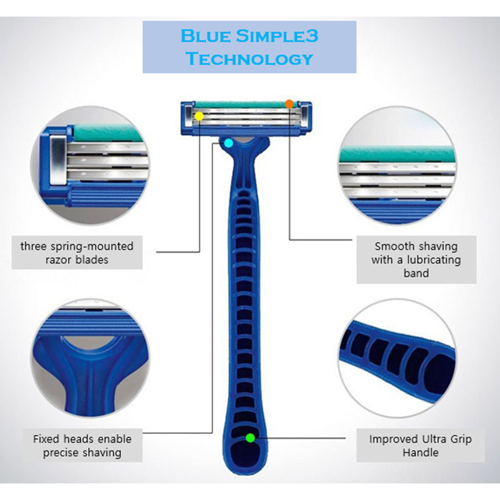 Gillette Blue Simple 3 Men's Disposable Razor, Pack of 8’s 