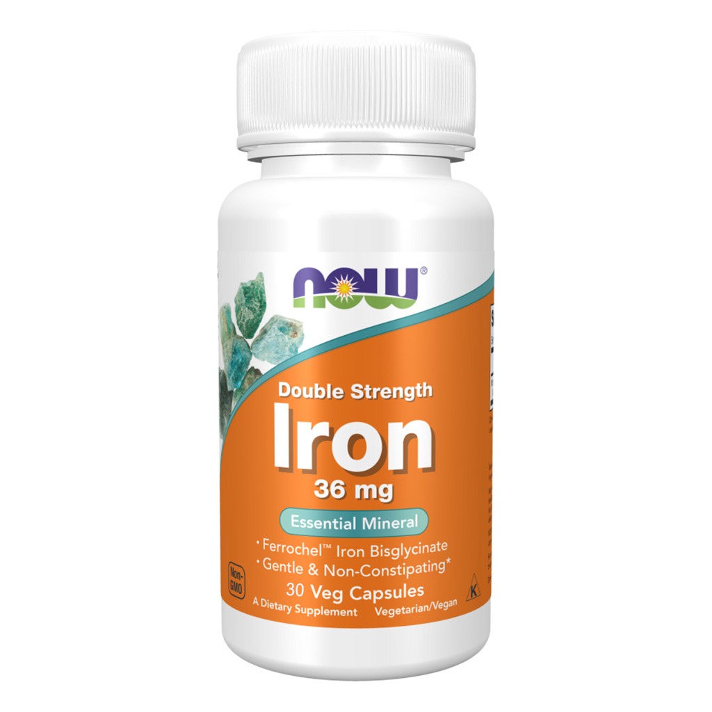 Now Double Strength Iron 36mg Non-Constipating Veg Capsules For Healthy Blood Count, Pack of 30's