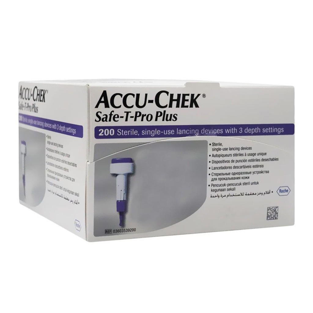 Accu-Chek Safe-T-Pro Plus Sterile Single Use Lancets With 3 Depth Settings, For Neonates, Children & Adults, Pack of 200's
