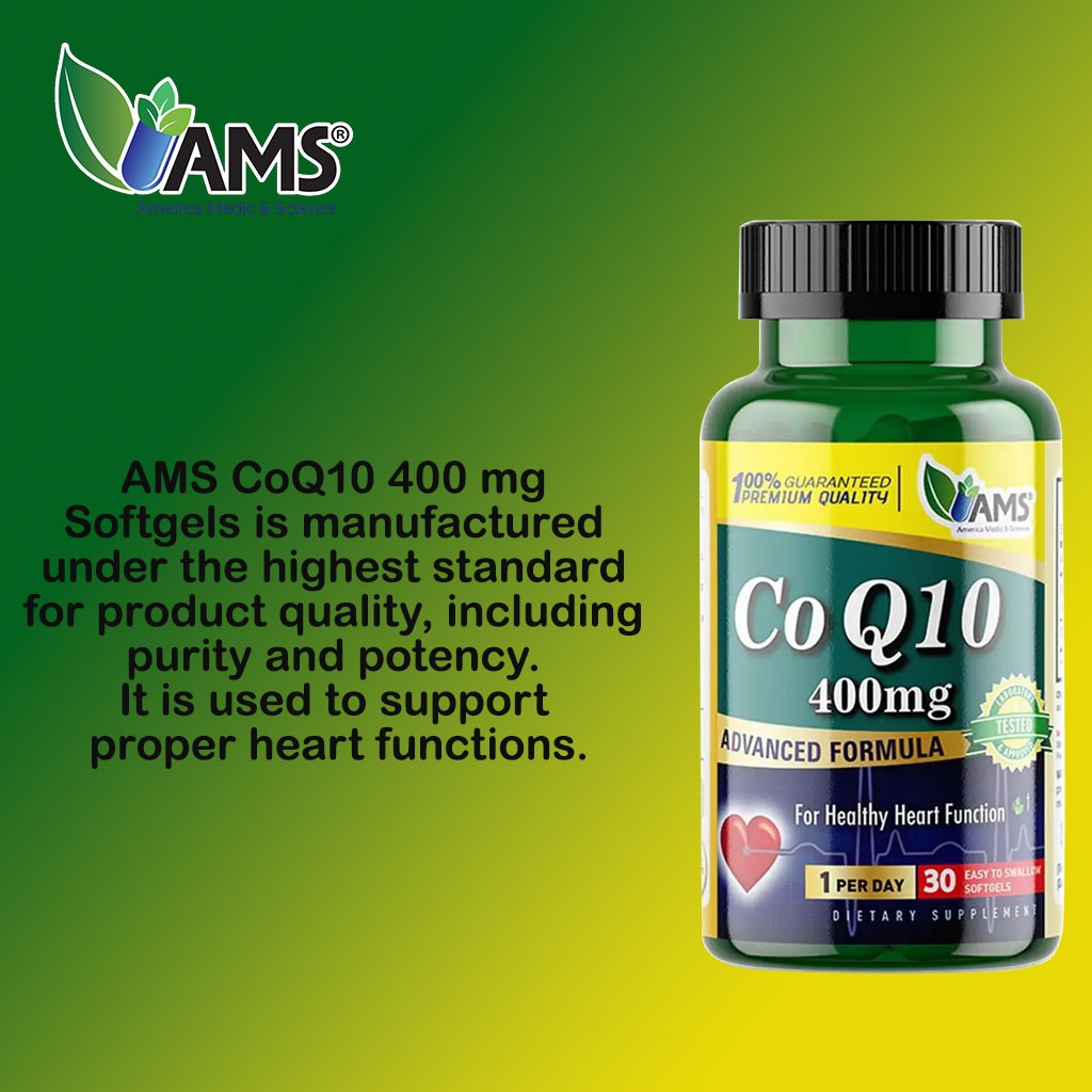 AMS CoQ10 400 mg Softgels, CoQ10 Heart Health Supplement, Pack of 30's