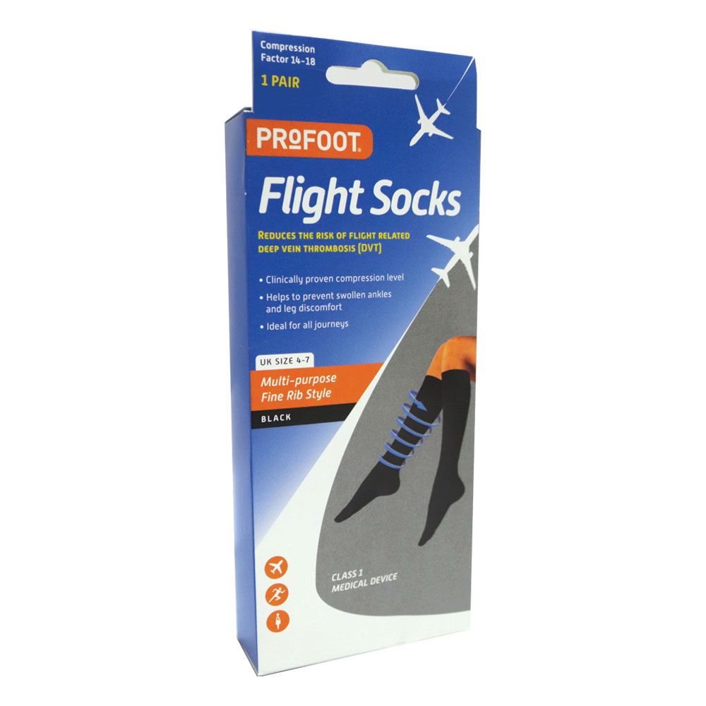 Profoot Flight Socks Ribbed Black UK Size 4-7, 1 Pair P72112/1