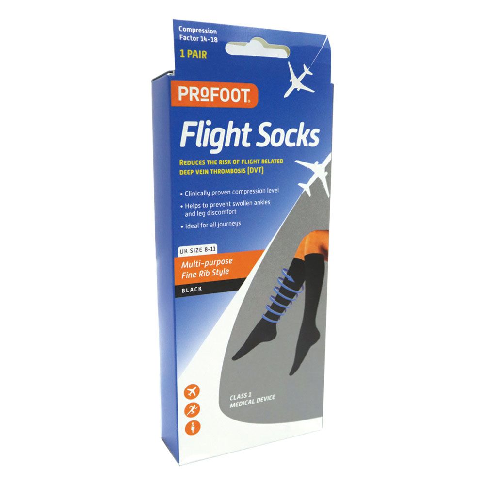 Profoot Flight Socks Ribbed Black UK Size 8-11, 1 Pair P72002/2
