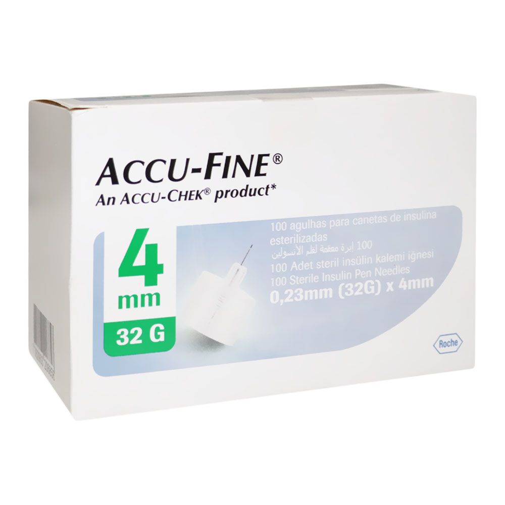 Accu-Fine Sterile Insulin Pen Needles For Diabetes & Painless Insulin Delivery 32 G x 4 mm, Pack of 100's