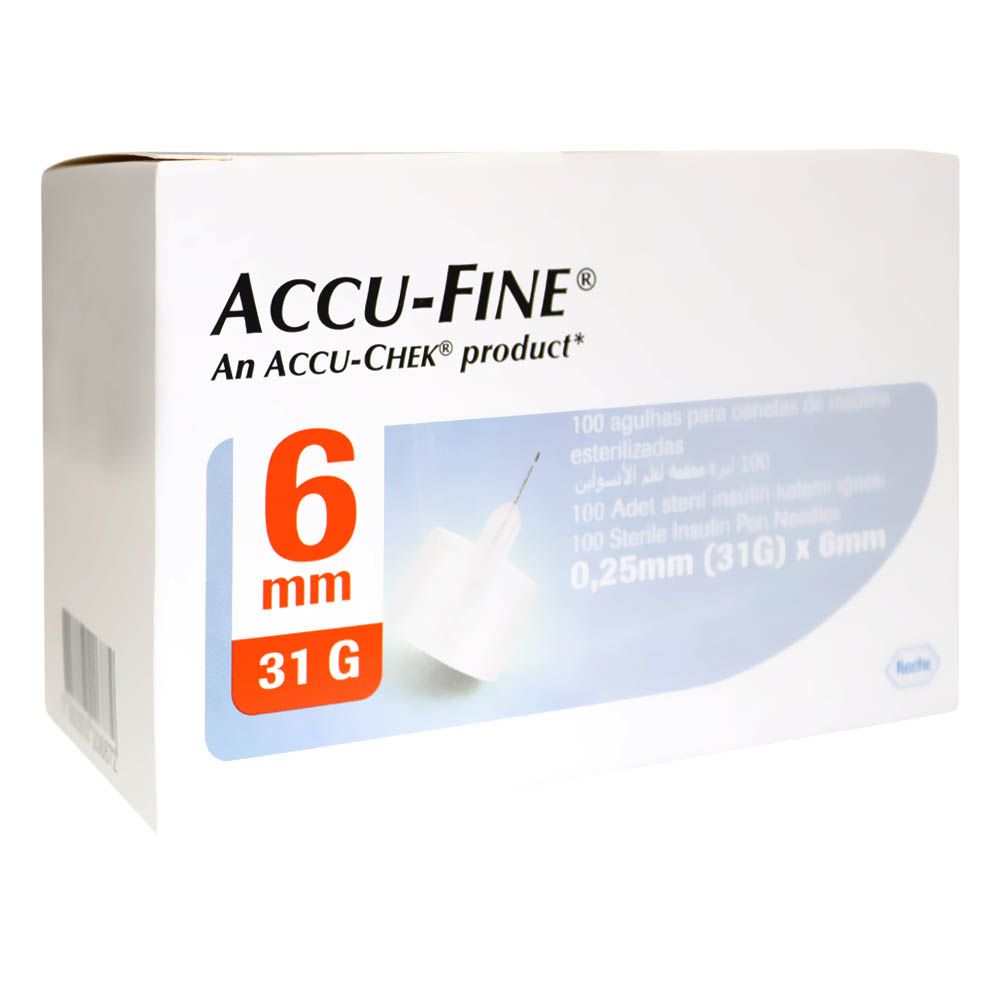 Accu-Fine Sterile Insulin Pen Needles For Diabetes & Painless Insulin Delivery 31 G x 6 mm, Pack of 100's