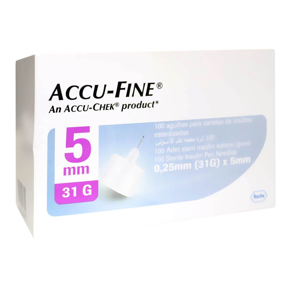 Accu-Fine Sterile Insulin Pen Needles For Diabetes & Painless Insulin Delivery 31 G x 5 mm, Pack of 100's