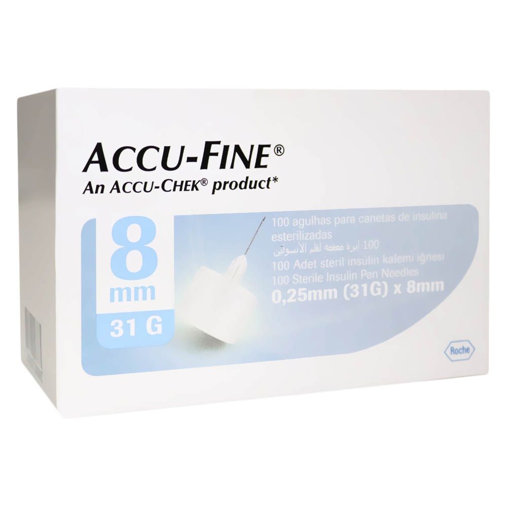 Accu-Fine Sterile Insulin Pen Needles For Diabetes & Painless Insulin Delivery 31 G x 8 mm, Pack of 100's