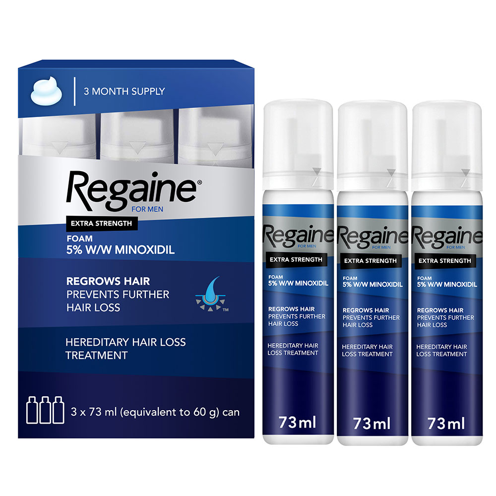Regaine For Men 5% Extra Strength Topical Hair Regrowth Foam 73ml, Pack of 3's