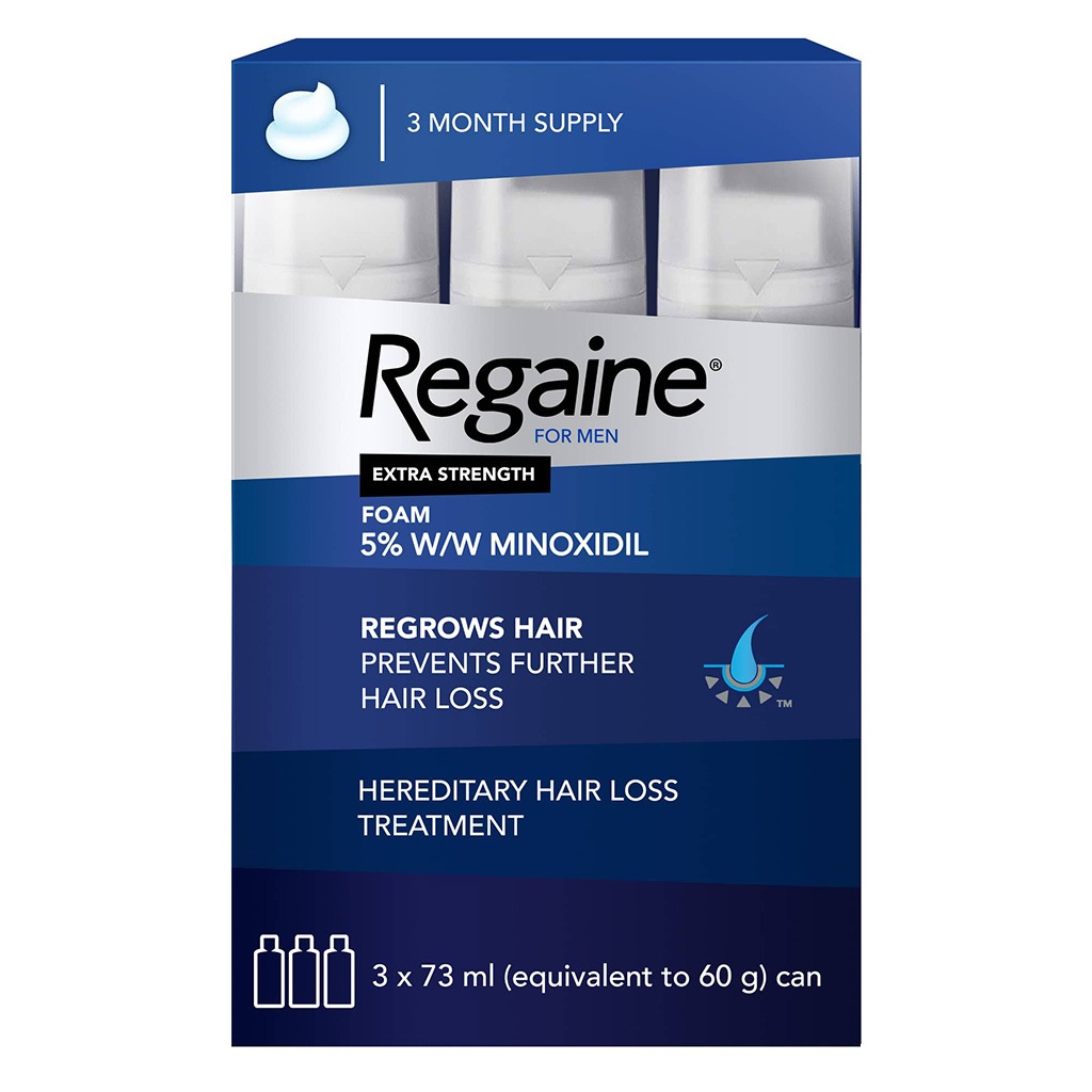 Regaine For Men 5% Extra Strength Topical Hair Regrowth Foam 73ml, Pack of 3's