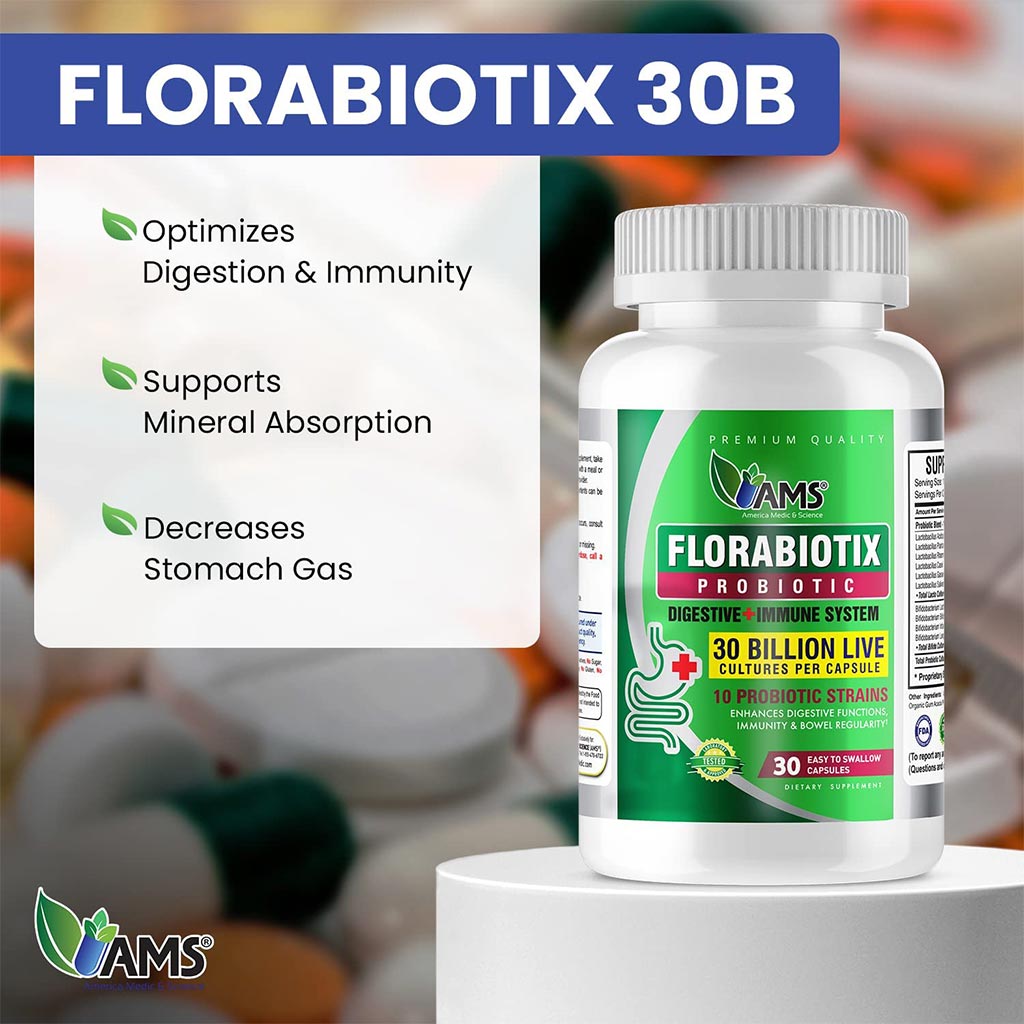 AMS Florabiotix 30 Billion Probiotic Capsule For Digestion, Bowel Regularity & Immunity Support, Pack of 30's