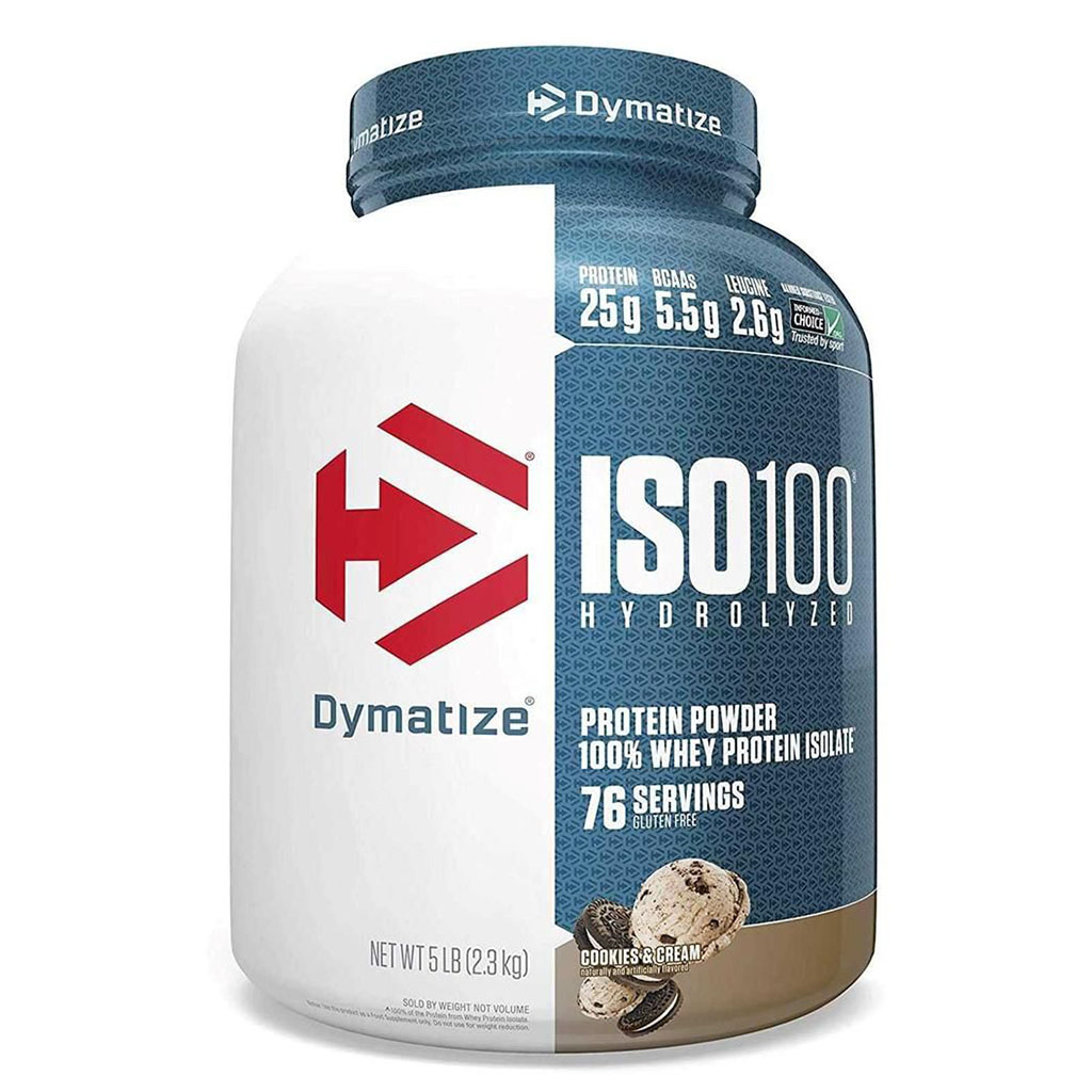 Dymatize ISO 100 Fast Absorbing Protein Powder, 100% Whey Protein Isolate, Gourmet Cookies & Cream, 2.3kg