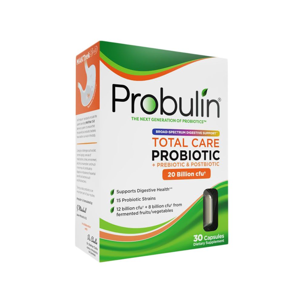 Probulin Total Care Probiotic + Prebiotic and Postbiotic Capsules For Digestive Support, Pack of 30's