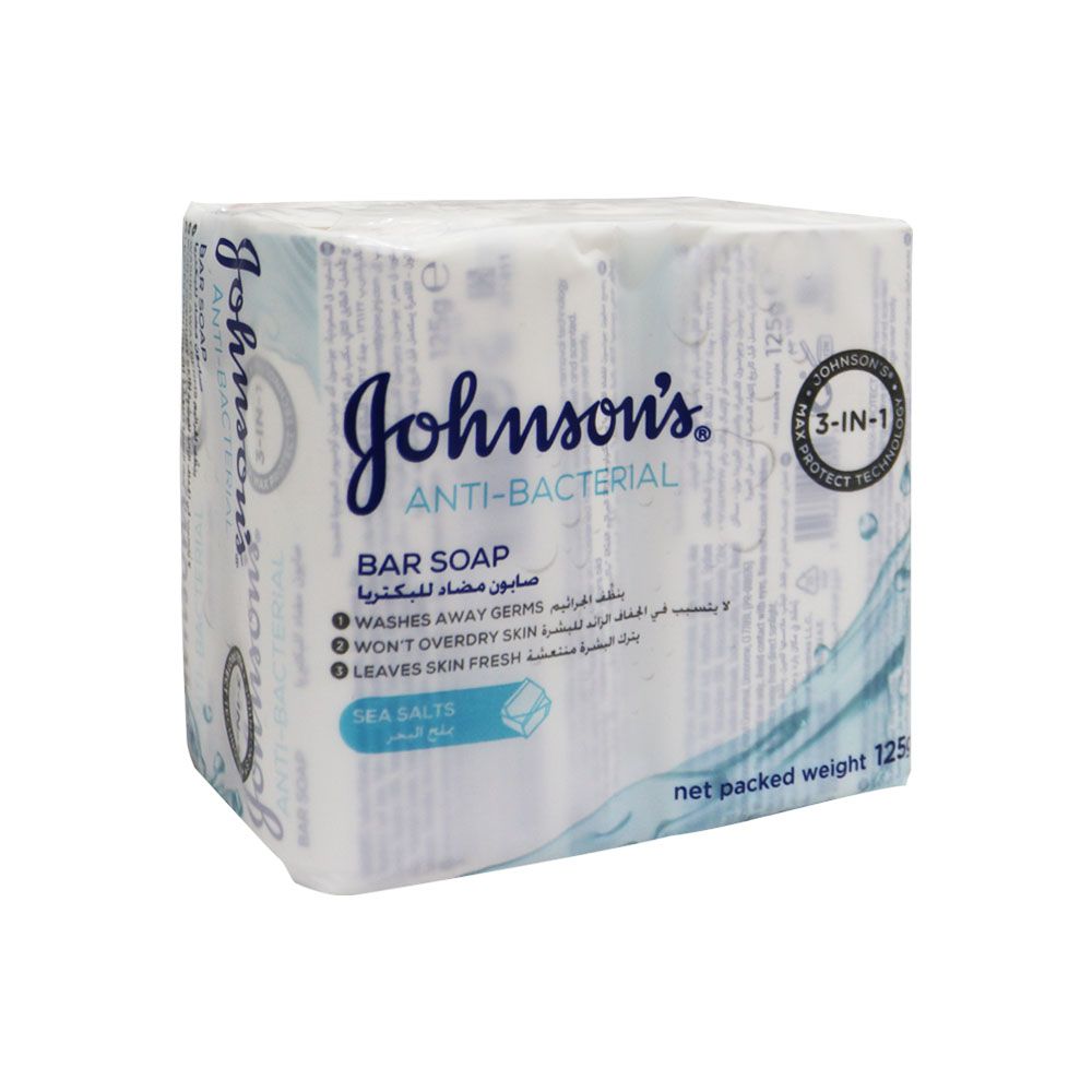 Johnson & Johnson 3 in 1 Antibacterial Sea Salt Bar Soap 125 g 3+1 Value Pack
