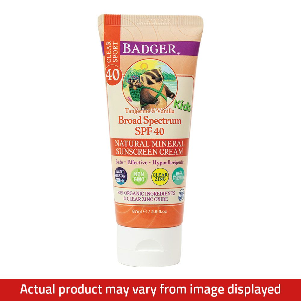 Badger Clear Sport Kids Clear Zinc Oxide SPF40 Natural Mineral Sunscreen Cream 87 mL