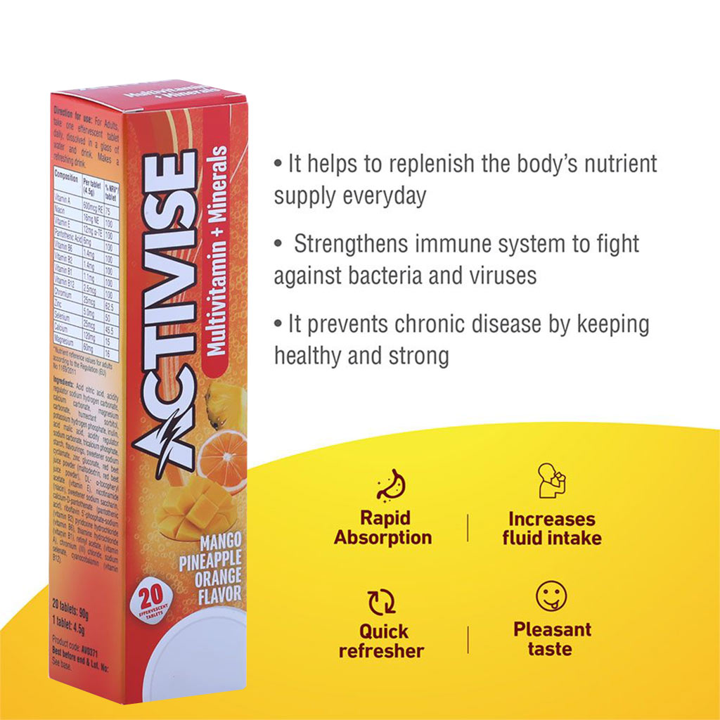 Activise Multivitamin And Minerals Effervescent Tablets For Energy & Wellness, Pack of 20's 