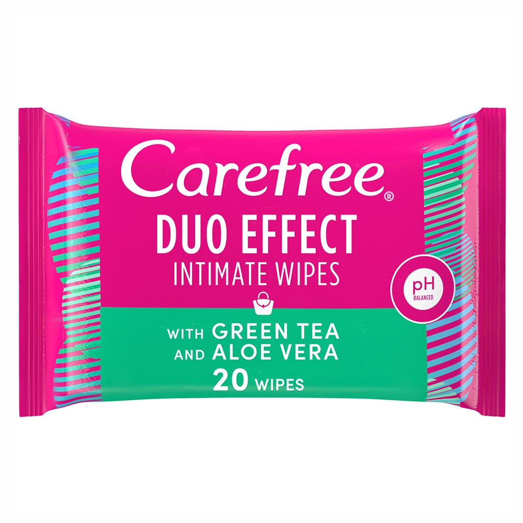 Carefree Duo Effect Intimate Wipes With Green Tea and Aloe Vera, Pack of 20's
