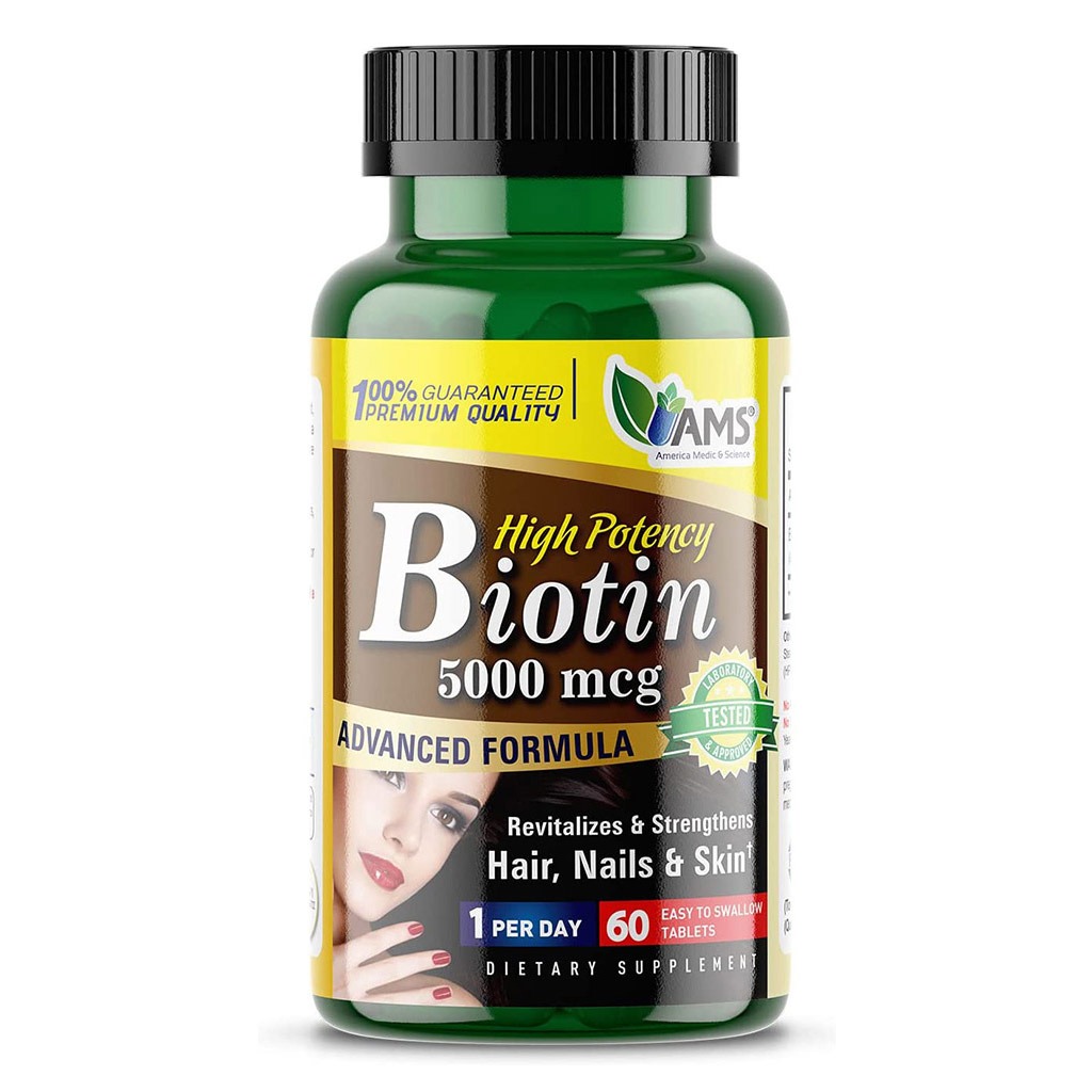 AMS Biotin 5000 mcg Tablet, Vitamin Supplement For Hair, Skin And Nails, Pack of 60's