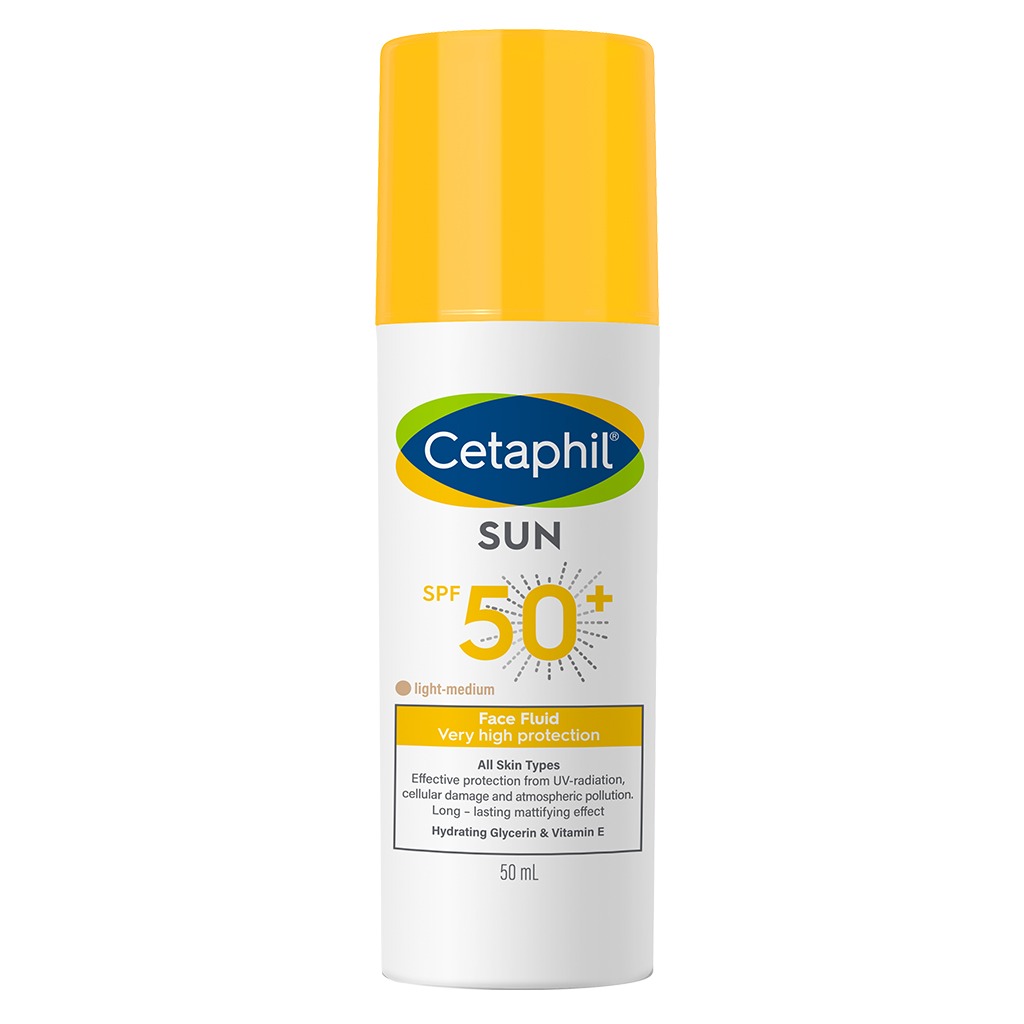 Cetaphil Sun Face Fluid Light-Medium Tinted Face Moisturizing Sunscreen With SPF 50+ For All Skin Types, Unscented, 50ml