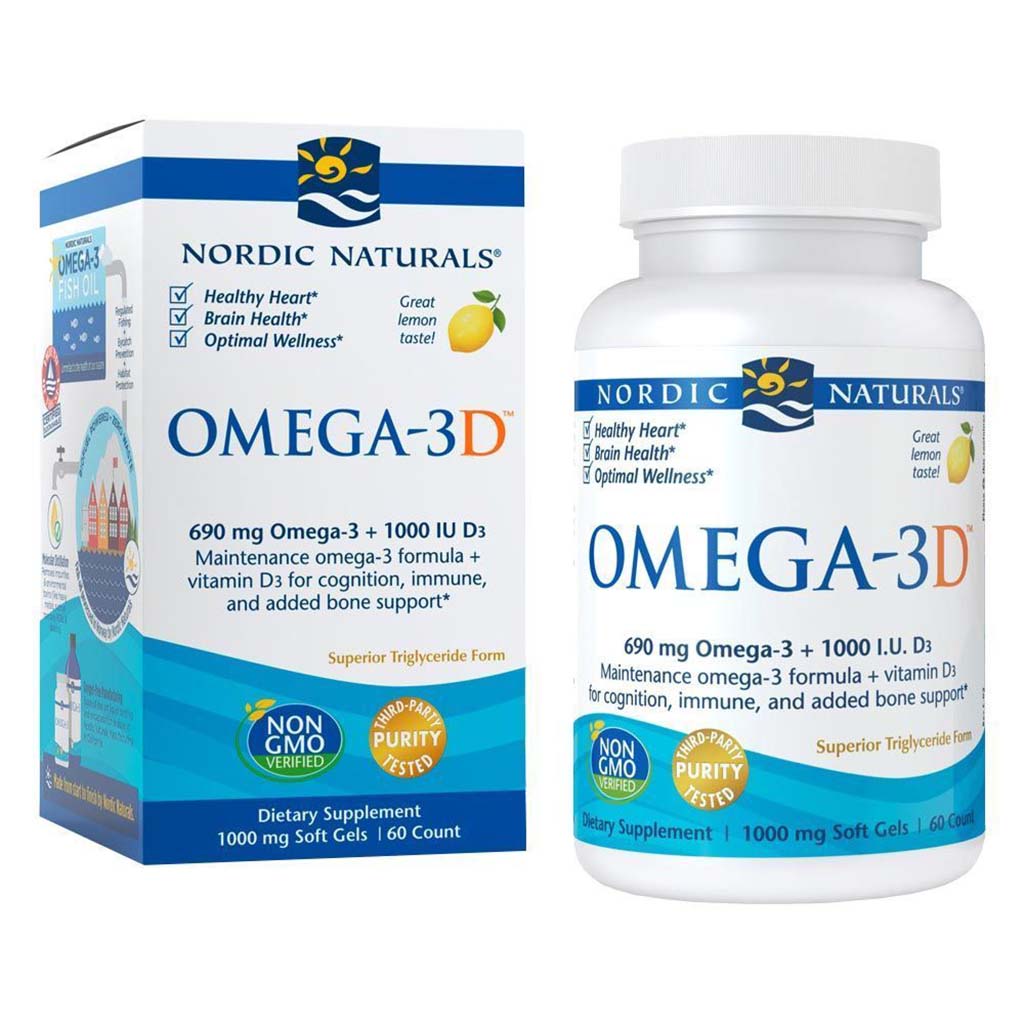 Nordic Naturals Omega 3D 690 mg Omega 3 + 1000 IU D3 Softgels 60's