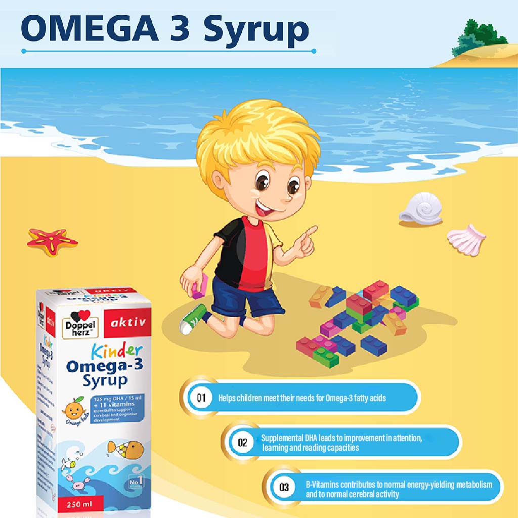 Doppelherz aktiv Kinder Omega-3 Syrup For Children's Cognitive Development 250ml