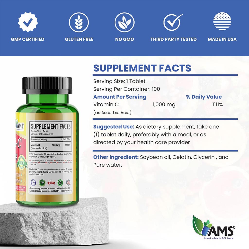 AMS Rapid-C 1000 mg Vitamin C Tablets 100's