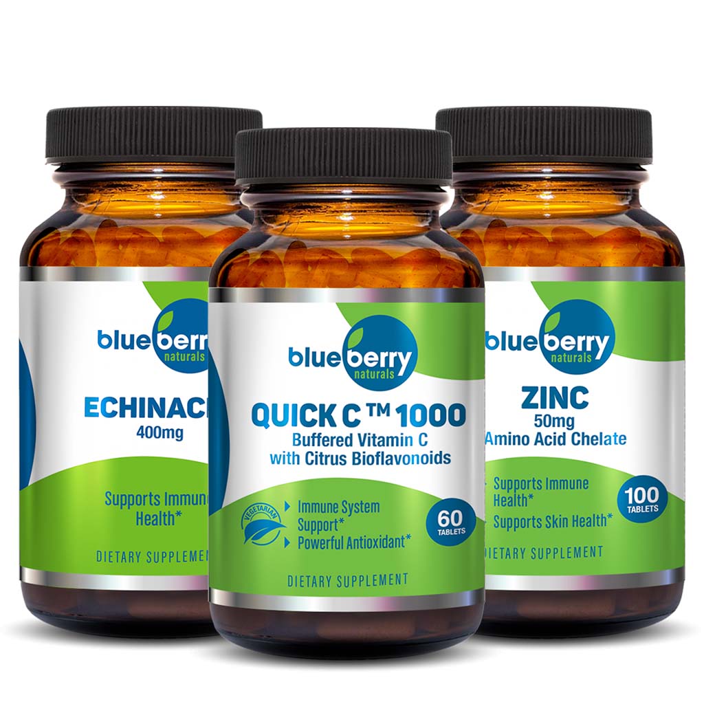 Blueberry Naturals Chelated Zinc 50mg Tab 100's + Buffered Quick C 1000mg Tab 60's + Echinacea 400mg Cap 100's