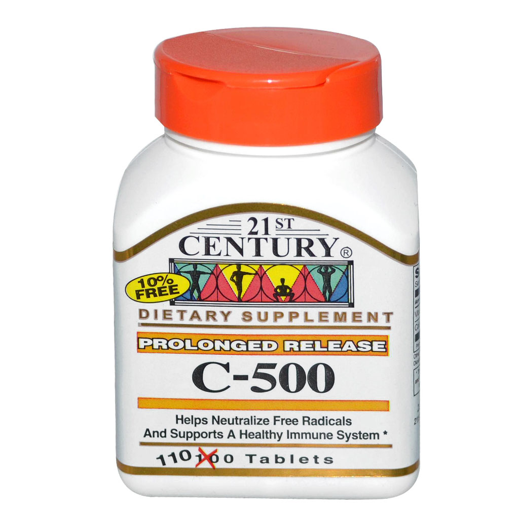 21st Century Vitamin C 500mg Prolonged Release Tablets For Antioxidant & Immunity Support, Pack of 110's
