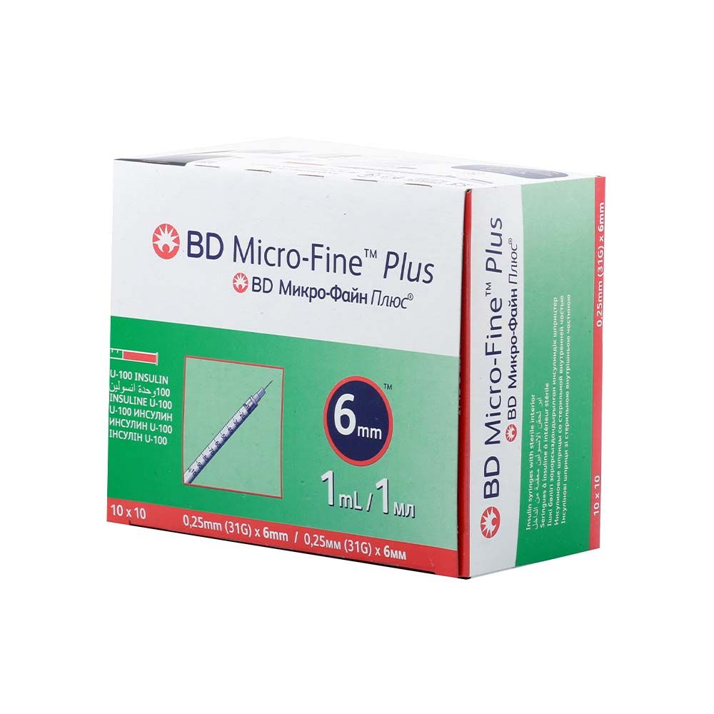 BD Micro-Fine+ Insulin 1 ml Syringe 0.25 mm (31g) x 6 mm 100's