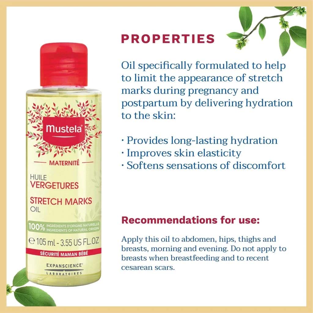 Mustela Maternite Stretch Marks Oil For Maternity Stretch Marks Prevention, Fragrance-Free 105ml
