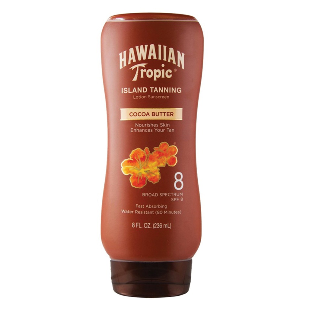 Hawaiian Tropic Island Tanning Cocoa Butter Protective Sunscreen Lotion SPF 8, 236 mL