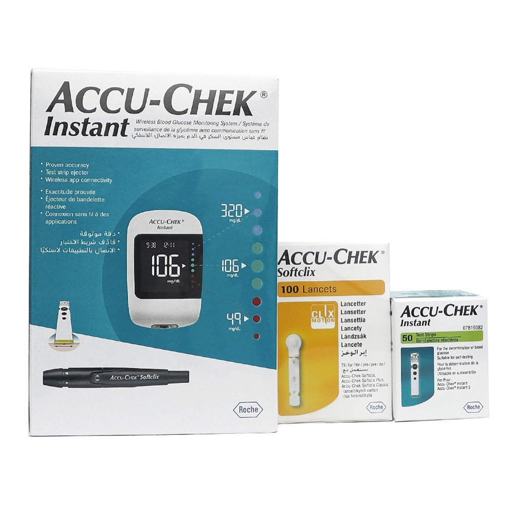 Accu-Chek® Instant Blood Sugar Monitoring System + Accu-Chek® Instant Test Strips 50's +  Accu-Chek® Softclix Lancets 100's