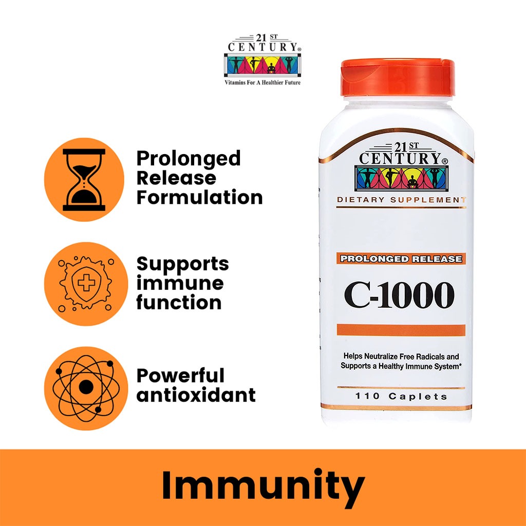 21st Century Vitamin C 1000mg Prolonged Release Tablets For Antioxidant & Immunity Support, Pack of 110's