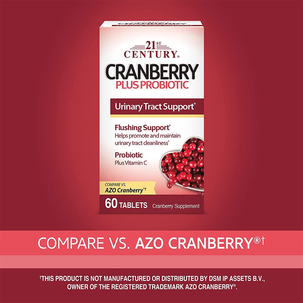 21st Century Cranberry Plus Probiotic Tablets For Urinary Tract  Support, Pack of 60's