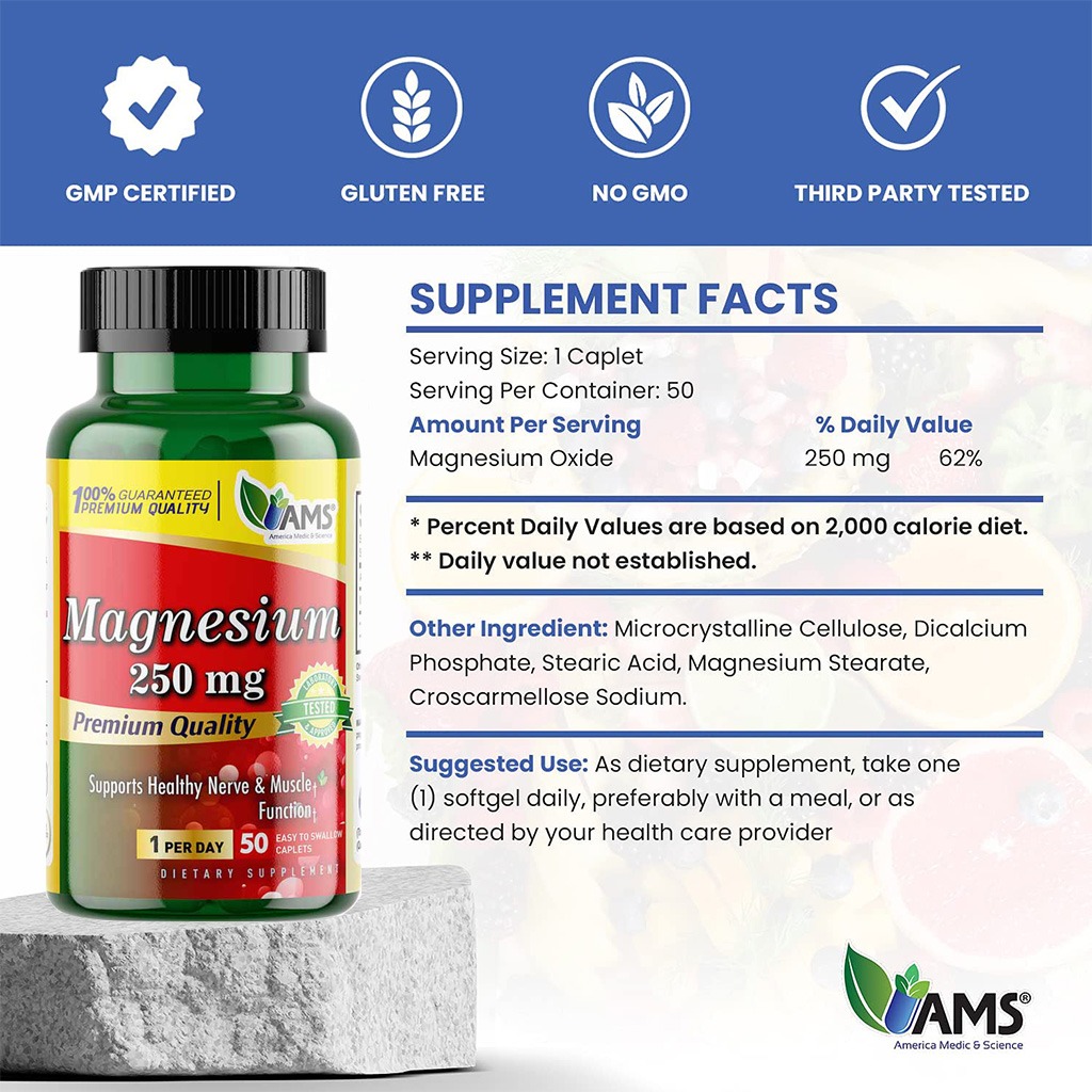 AMS Magnesium 250 mg Caplets 50's