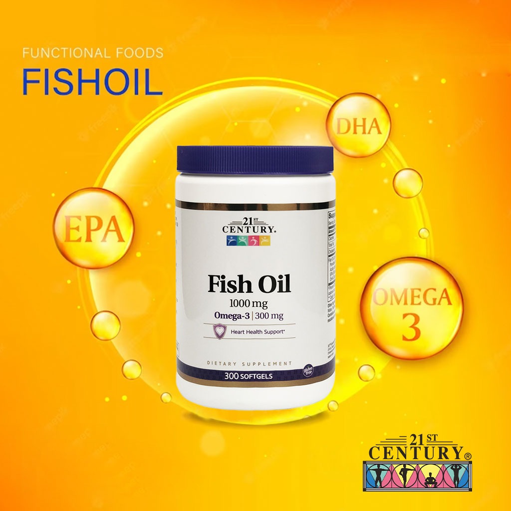 21st Century Omega 3 Fish Oil 1000mg Softgel For Heart Health, Pack of 300's